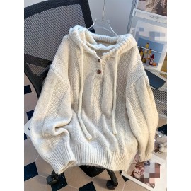Beige Women's Oversized Soft Sweater Coat - Long Sleeve Hooded Sweater Jacket with Adjustable Hood & Front Pocket, Minimalist Winter Coat, Machine Washable Casual to Formal Outerwear for Women, All-Season Layering Piece, Cropped Sweaters for Women, Casual Long Sleeve Sweater, Sweaters, Colourfull Loose Sweater for Women, Sweater Tops for Women