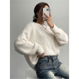 Women's Mink Velvet Pullover, Casual Simple Versatile Solid Color, Comfortable Warm Mink Velvet Fabric 326g Light Beige-Friendly, Perfect Fit Women's Clothing, Halloween Christmas Party Outfit, New Autumn-Winter