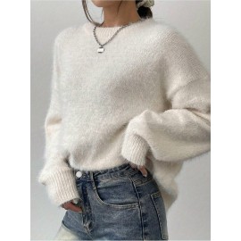 Women's Mink Velvet Pullover, Casual Simple Versatile Solid Color, Comfortable Warm Mink Velvet Fabric 326g Light Beige-Friendly, Perfect Fit Women's Clothing, Halloween Christmas Party Outfit, New Autumn-Winter