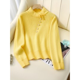 Women's Thick & Soft Sweater with Bow Buttons - Winter Warm Round Neck Long Sleeve Cozy Sweater, Beige & White Cable- Design, All-Season Casual Elegant Pullover for Fall and Winter Layering, Hand Wash or Dry Clean, Solid Color with Bow Detail, Medium Stretch, Relaxed Fit, Fleece Lining for Extra Warmth, Chic and Comfortable for Casual Attire, Cozy Sweaters For Women, Casual Long Sleeve Sweater, Oversized Knit Sweater, Colourfull Loose Sweater For Women,