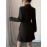 Elegant Lapel Long Sleeve Dress with Bow Tie and Pleats | Mid-Length, Solid Color, Fitted, Perfect for Spring/Fall, Commute and Party Essentials