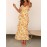 Women'S Floral Print Spaghetti Strap V-Neck Ruffle Trim Slip Dress, Polyester Blend, Casual Woven Maxi Dress for Adults - All Season Suitable