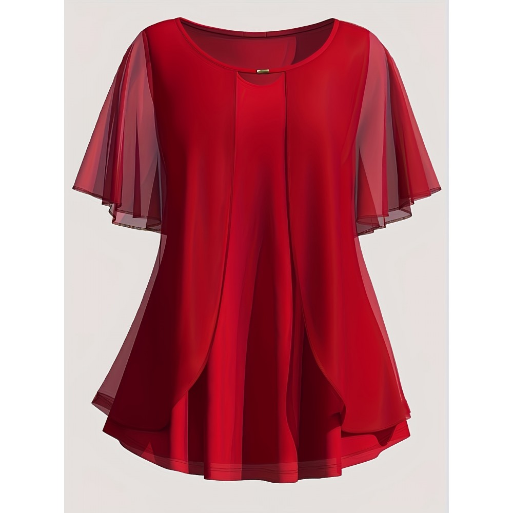 Plus Size Multicolor Women's Fake Two-piece Chiffon Summer Top