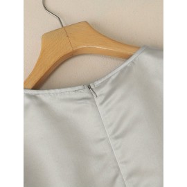 Plus Size, ZANZEA Women's Plus Size Elegant Blouse - Pink & White Puff Bow-Knot Collar, Short Jacket-like Button-Front Top, Loose Fit 3/4 Sleeve Shirt for Wedding, Office, Party, Wedding Guest (Machine Washable) - No-Stretch Round Neck