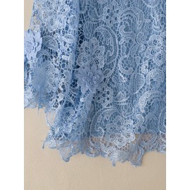 Plus Size - Plus Size, ZANZEA Women'S Elegant Lace Sleeve Blouse - Lightweight Non-Stretchy Solid Pink/Red - Structured Waist & Flared Hem, Crew Neck Blouse For Wedding, Party, Everyday - All-match Women'S Tops, Lace Blouse