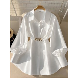 Plus Size - Plus Size, Women'S Plus Size Elegant Long Sleeve Button-Up Shirt - Non-Stretchy Formal & Casual Blouse, Machine Washable Office & Everyday Tops for Women, Classic Collar Button Front Placket, All-Season Professional & Everyday Blouse, Versatile Top, Sophisticated Design, Durable Material, Stylish Top, Fashion Lovers