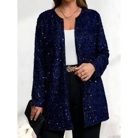 Plus Size, Women's Elegant Sparkling Sequin Jacket - Sequin-Encrusted Collar & Cuff, Structured Blazer Coat for Parties, Weddings, Prom - Shiny Blazer Outerwear (Hand Wash/Dry Clean) - Spring/Fall Formal Attire
