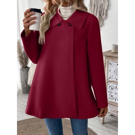 Plus Size, Women's Elegant Beige Coat - Long Sleeve Double Button Blazer, Structured Non-Stretch Jacket for Office, Formal Events & Everyday - Machine Washable Women's Outerwear, Casual Chic Apparel, Turndown Collar, Classic Tailoring