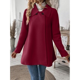 Plus Size, Women's Elegant Beige Coat - Long Sleeve Double Button Blazer, Structured Non-Stretch Jacket for Office, Formal Events & Everyday - Machine Washable Women's Outerwear, Casual Chic Apparel, Turndown Collar, Classic Tailoring