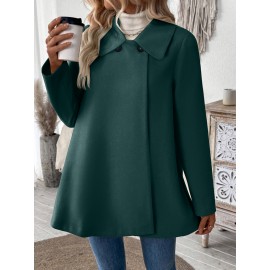 Plus Size, Women's Elegant Beige Coat - Long Sleeve Double Button Blazer, Structured Non-Stretch Jacket for Office, Formal Events & Everyday - Machine Washable Women's Outerwear, Casual Chic Apparel, Turndown Collar, Classic Tailoring