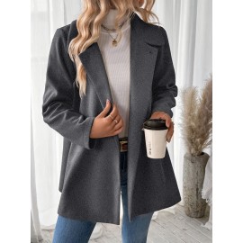 Plus Size, Women's Elegant Beige Coat - Long Sleeve Double Button Blazer, Structured Non-Stretch Jacket for Office, Formal Events & Everyday - Machine Washable Women's Outerwear, Casual Chic Apparel, Turndown Collar, Classic Tailoring