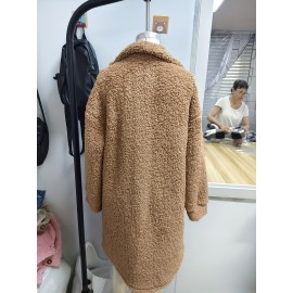 Plus Size, Women's Plus Size Oversized Faux-Fur Collar Lapel Coat - Elegant Winter Jacket with Lapel Collar & Pockets, Notch Lapel Button-Front Blazer, Machine Washable Large Coat for Fall/Winter, Casual & Formal Wear (Teddy Bear Style) - Warm