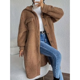 Plus Size, Women's Plus Size Oversized Faux-Fur Collar Lapel Coat - Elegant Winter Jacket with Lapel Collar & Pockets, Notch Lapel Button-Front Blazer, Machine Washable Large Coat for Fall/Winter, Casual & Formal Wear (Teddy Bear Style) - Warm