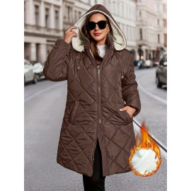 Plus Size, Plus Size Women's Heavy-Duty Winter Coat with Hood & Full-Zip Closure - Oversized Knee-Length Jacket, Elegant Cold-Weather Outerwear for Fall/Winter, Hand Washable (Black) - Warm Parka for Large Frame