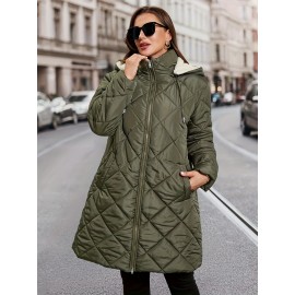Plus Size, Plus Size Women's Heavy-Duty Winter Coat with Hood & Full-Zip Closure - Oversized Knee-Length Jacket, Elegant Cold-Weather Outerwear for Fall/Winter, Hand Washable (Black) - Warm Parka for Large Frame