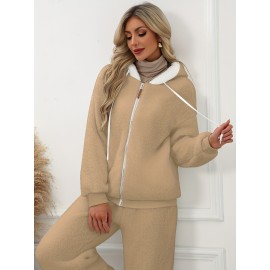 Plus Size - Women'S Cozy Fleece-Lined Hooded Jacket - Oversized Zip-Up with Drawstring, White, All-Season Comfort, Casual Style, Casual Winter Wear | Oversized Hooded Jacket | Zippered Hoodie, Winter Hoodie