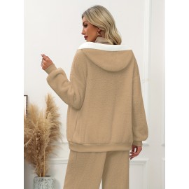 Plus Size - Women'S Cozy Fleece-Lined Hooded Jacket - Oversized Zip-Up with Drawstring, White, All-Season Comfort, Casual Style, Casual Winter Wear | Oversized Hooded Jacket | Zippered Hoodie, Winter Hoodie