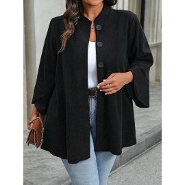 Plus Size, Plus Size Women's Winter Coats | New Outerwear Jackets | Stand Collar, Flared Sleeves, Single-Breasted Button Loose Fit Women's Clothing | Casual Office/Commuting Fashion Outerwear