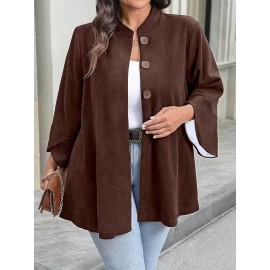 Plus Size, Women's Plus Size Oversized Bell Sleeve Jacket - Collar Coat, Elegant Casual Loose-Fit Blazer for Spring/Fall, Wide-Leg Button Front (Curvy-Friendly) - to Weekend Outerwear